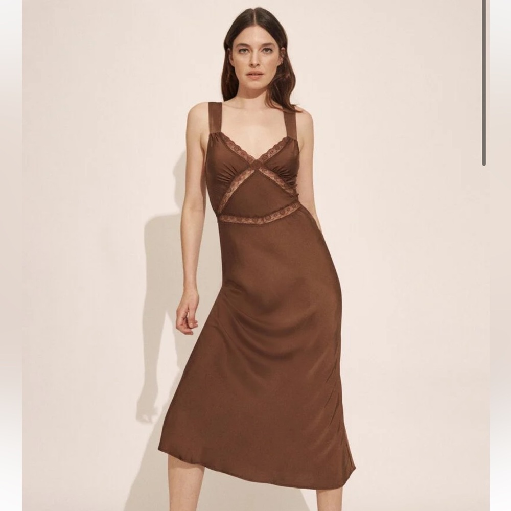 Bardot Emory Lace Slip Dress In Chocolate